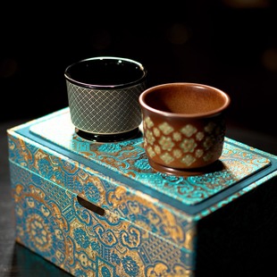 瓷茶记李斌宝相回纹容天杯套组对杯礼盒原创手工生日礼物乔迁礼物