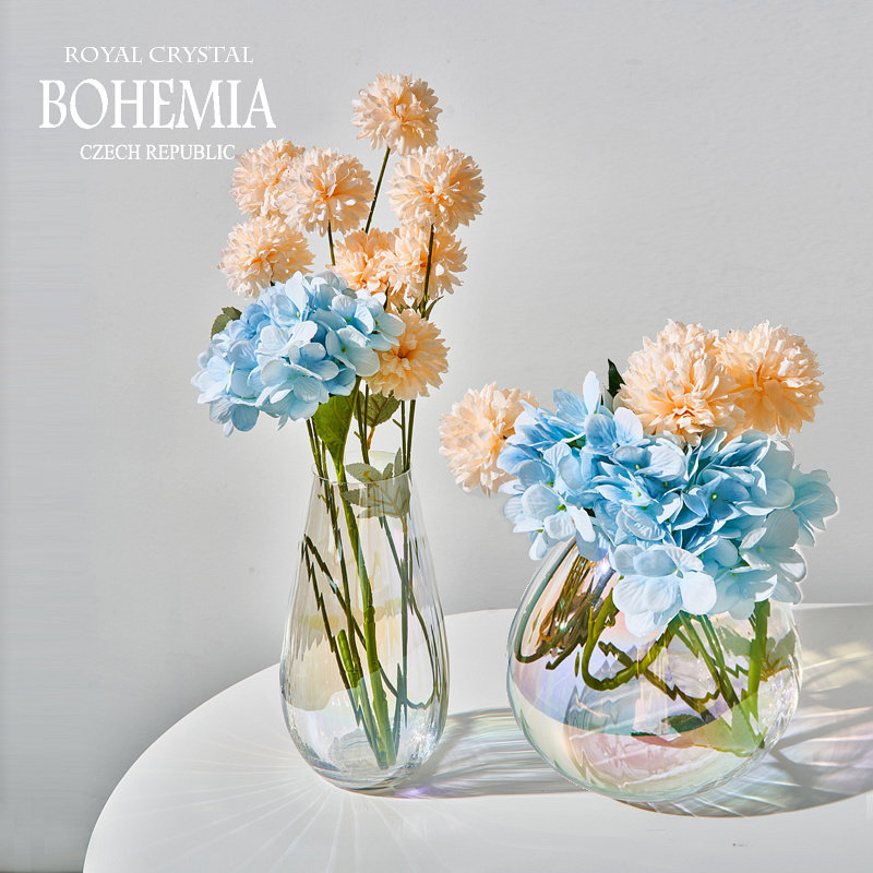 捷克BOHEMIA水晶玻璃手工彩虹ins风轻奢客厅创意摆件装饰插花花瓶