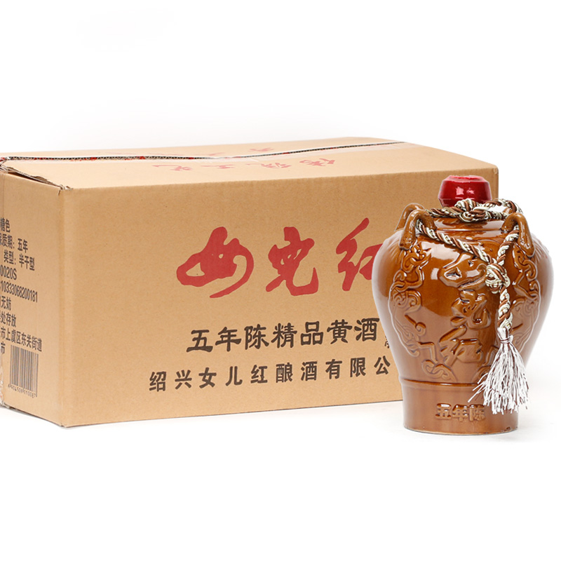 紹興女兒紅五年陳花雕酒壇裝黃酒糯米酒老酒 1500mlx6壇 整箱