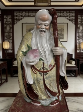 景德镇粉彩瓷器人物寿公景德镇瓷器寿星寿仙祝寿贺寿老人礼品70cm