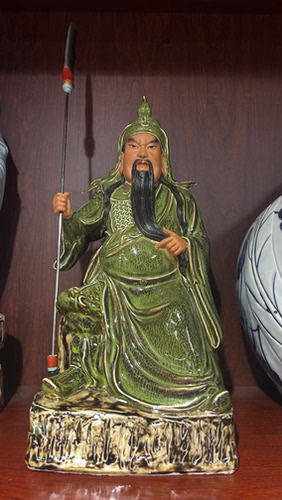 景德镇手工陶瓷器绿釉坐关公摆件武财神关二爷神像家居用供奉40cm