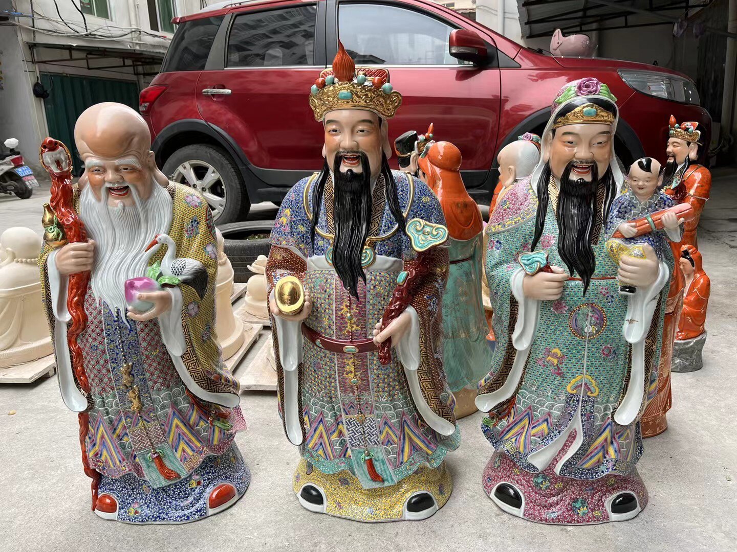 大号陶瓷器客厅财神爷摆件送老人礼物精品粉彩福禄寿三星佛像高80