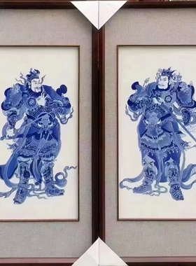 景德镇手工手绘仿古中式挂画瓷画板画门神瓷板青花瓷尉迟恭秦叔宝