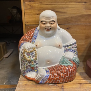 景德镇雕塑陶瓷袈裟布袋弥勒佛笑佛大肚弥勒佛像居家供奉摆件30CM