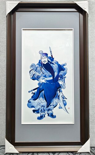 精品青花瓷武财神关公关羽关二爷陶瓷板画景德镇手工陶瓷高度1米2