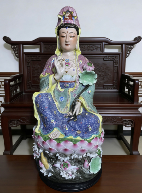 雕塑陶瓷器观音佛像居家供奉佛堂客厅摆件持莲观世音菩萨像坐像1m
