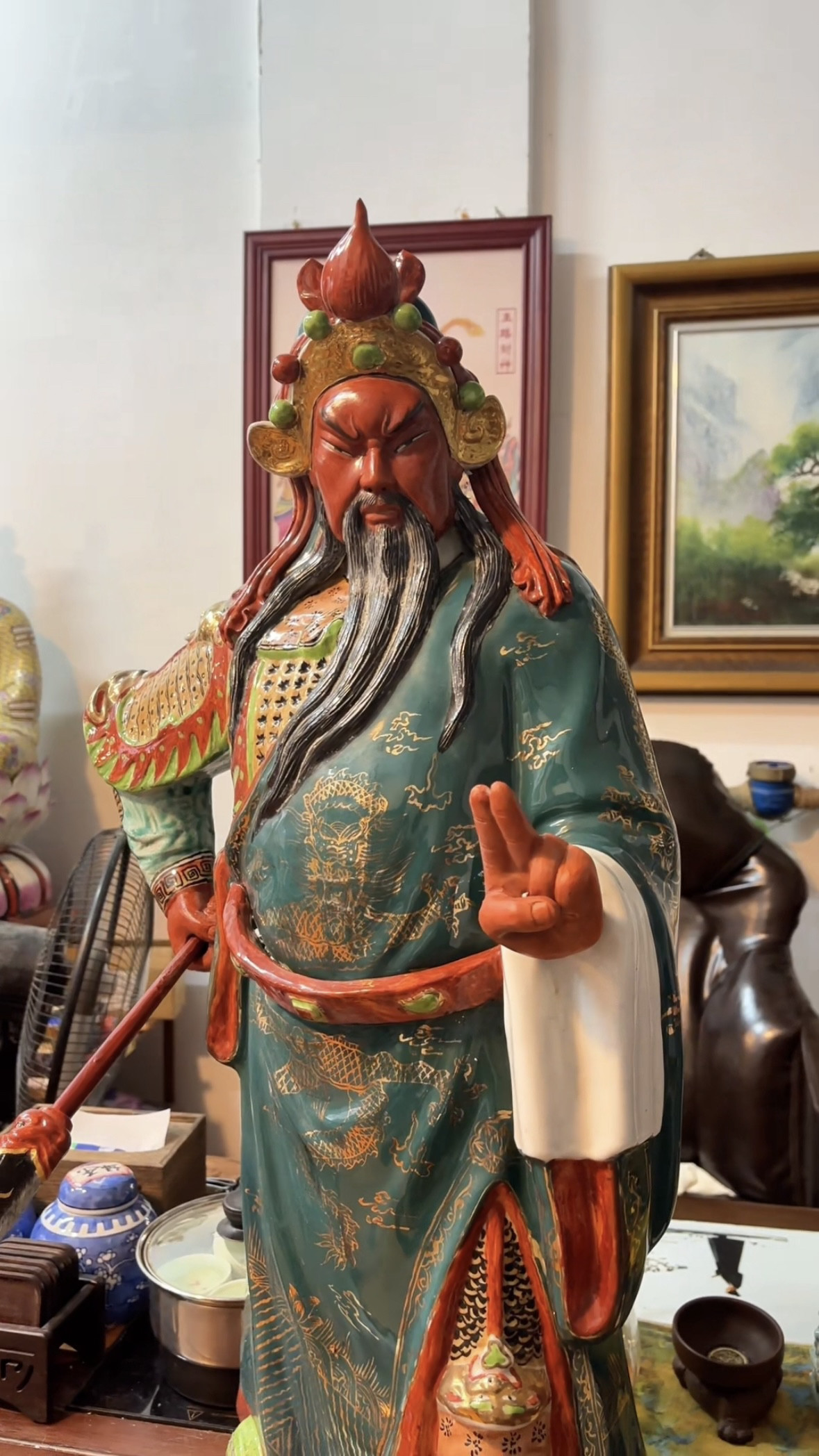 大件景德镇关羽招财武财神陶瓷器摆件精品手绘窑彩描金关二爷80cm