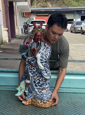 景德镇青花描金关公武财神手工陶瓷摆件商铺家用庙宇供奉神像80cm