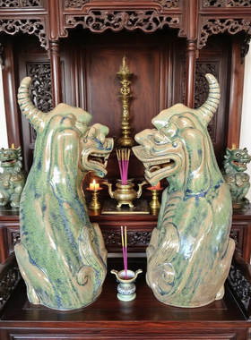 景德镇手工陶瓷器雕塑凶猛貔貅柜台瑞兽麒麟瓷器瑞兽居家摆件40cm