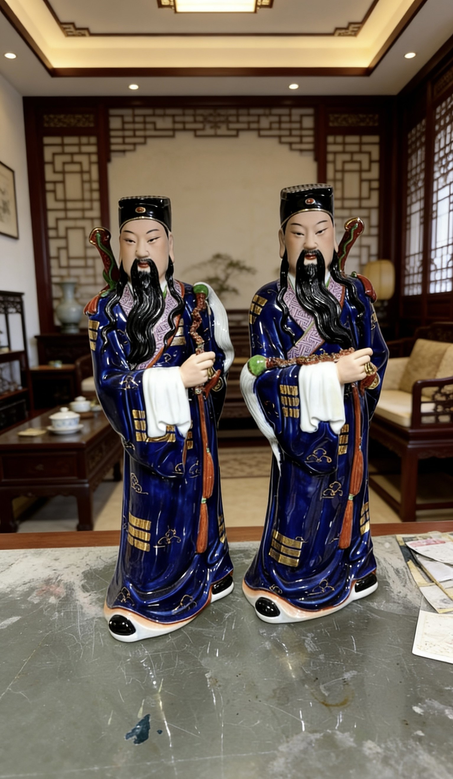 人物雕塑陶瓷工艺品吕洞宾神像站瓷器吕祖像纯阳祖师家居摆件37cm