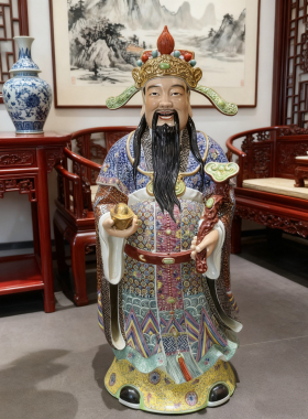 景德镇财神爷神像家用供奉客厅办公室开业陶瓷器精品佛像摆件88cm