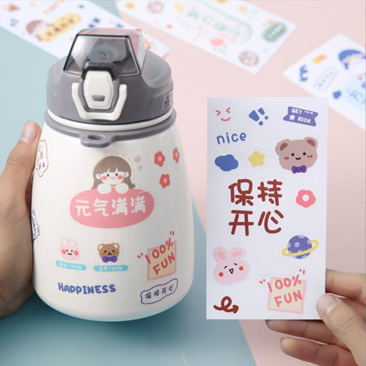 保温杯贴纸饰防水小图案可爱卡通可爱儿童水壶手账贴纸文字无痕