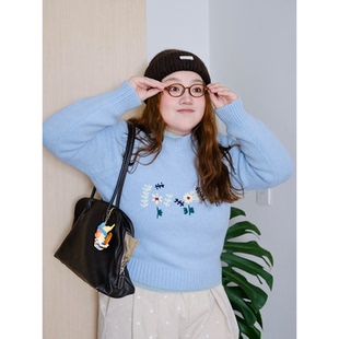 zooobaby11 24韩系刺绣套头圆领针织毛衣上衣