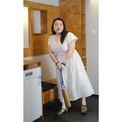 zooobaby02/21晚八点 春夏韩系V领刺绣蕾丝连衣裙女收腰显瘦长裙