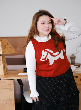zooobaby01/22新年马年红色针织圆领背心马甲上衣