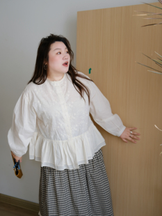 上衣衬衫 文艺风刺绣百搭显瘦圆领提花长袖 08早春新品