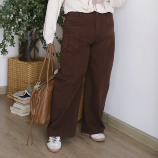 03/08早春新品韩系纯色简约百搭显瘦直筒休闲裤子