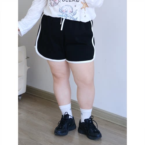 zooobaby07/08韩系纯色高腰运动宽松显瘦松紧腰撞色短裤子