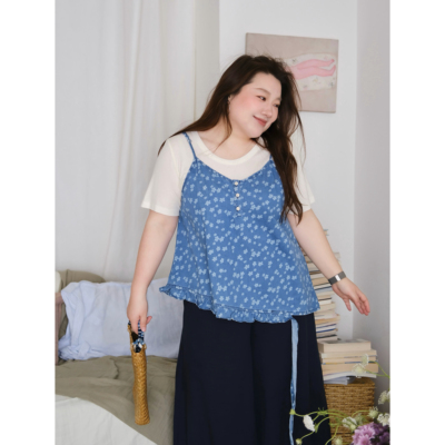 zooobaby04/25韩系甜美小清新不规则牛仔碎花吊带背心