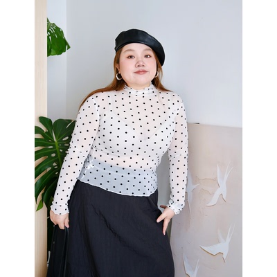 zooobaby10/20韩系简约波点针织衫女显瘦透视半高领打底衫