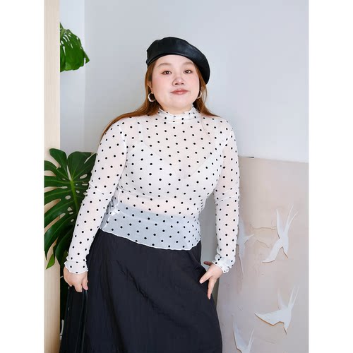 zooobaby10/20韩系简约波点针织衫女显瘦透视半高领打底衫