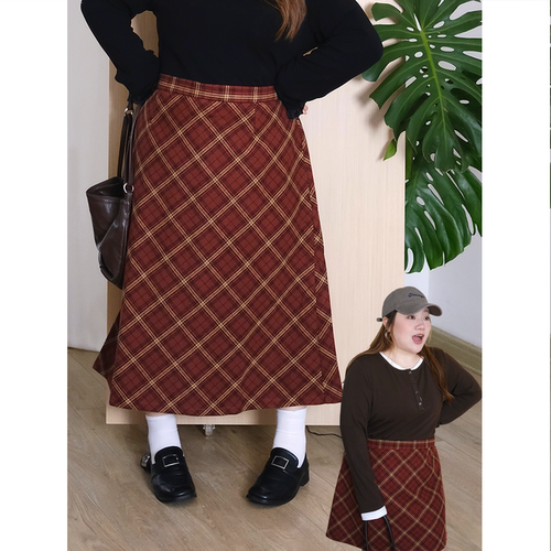 zooobaby10/20韩系简约格子半身裙女高腰显瘦A字裙