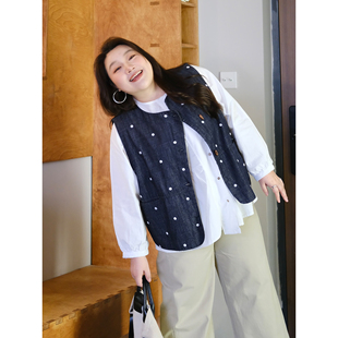 02/24春季新款胖mm显瘦遮肉波点马甲外套女宽松百搭上衣