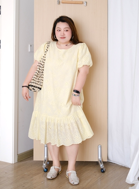 zooobaby05/28韩系甜美刺绣连衣裙女宽松显瘦遮肚镂空刺绣连衣裙