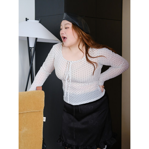 zooobaby01/22韩系胖mm纯欲风性感透视网纱长袖T恤显瘦打底衫上衣