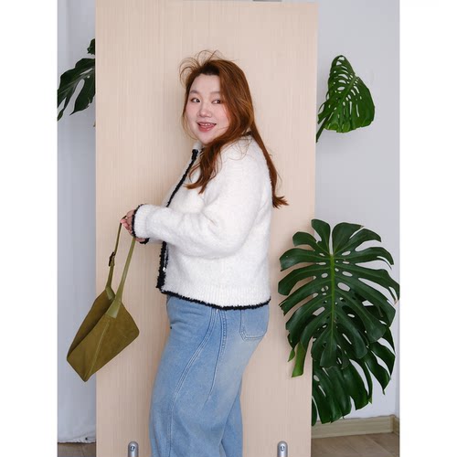 zooobaby11/24韩系简约撞色针织开衫毛衣女显瘦上衣
