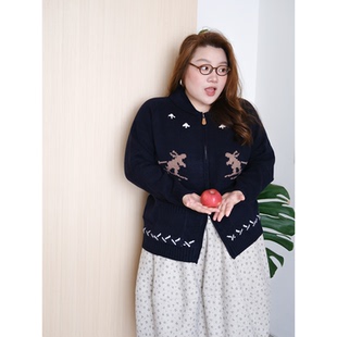 zooobaby11 外套女显瘦上衣 24韩系简约翻领圣诞拉链针织开衫