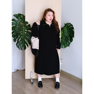 zooobaby12/08韩系简约翻领拉链高领长袖针织连衣裙女显瘦毛衣裙