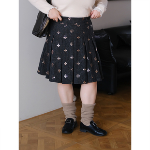 zooobaby01/04韩系简约高腰显瘦亮片百褶裙女百搭半身裙子