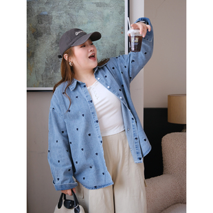 zooobaby01/04韩系早春简约翻领爱心长袖衬衫女显瘦百搭上衣