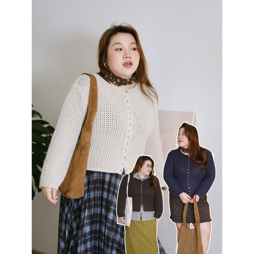 zooobaby10/14韩系简约华夫格圆领长袖针织衫女宽松显瘦毛衣开衫