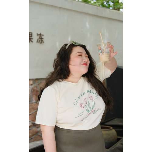 休闲韩系简约印花短袖圆领T恤