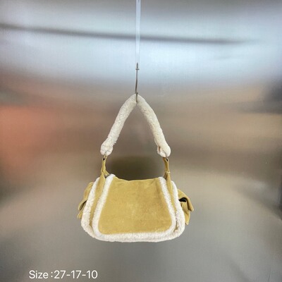 2025新款网红撞色复古牛皮磨砂手提包大容量羊羔毛单肩腋下托特包