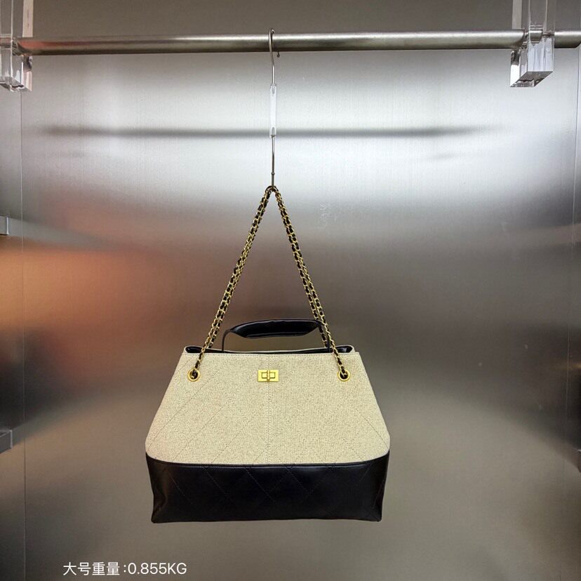 包包女2026新款网红撞色复古亚麻锁扣链条车线手提单肩斜挎托特包