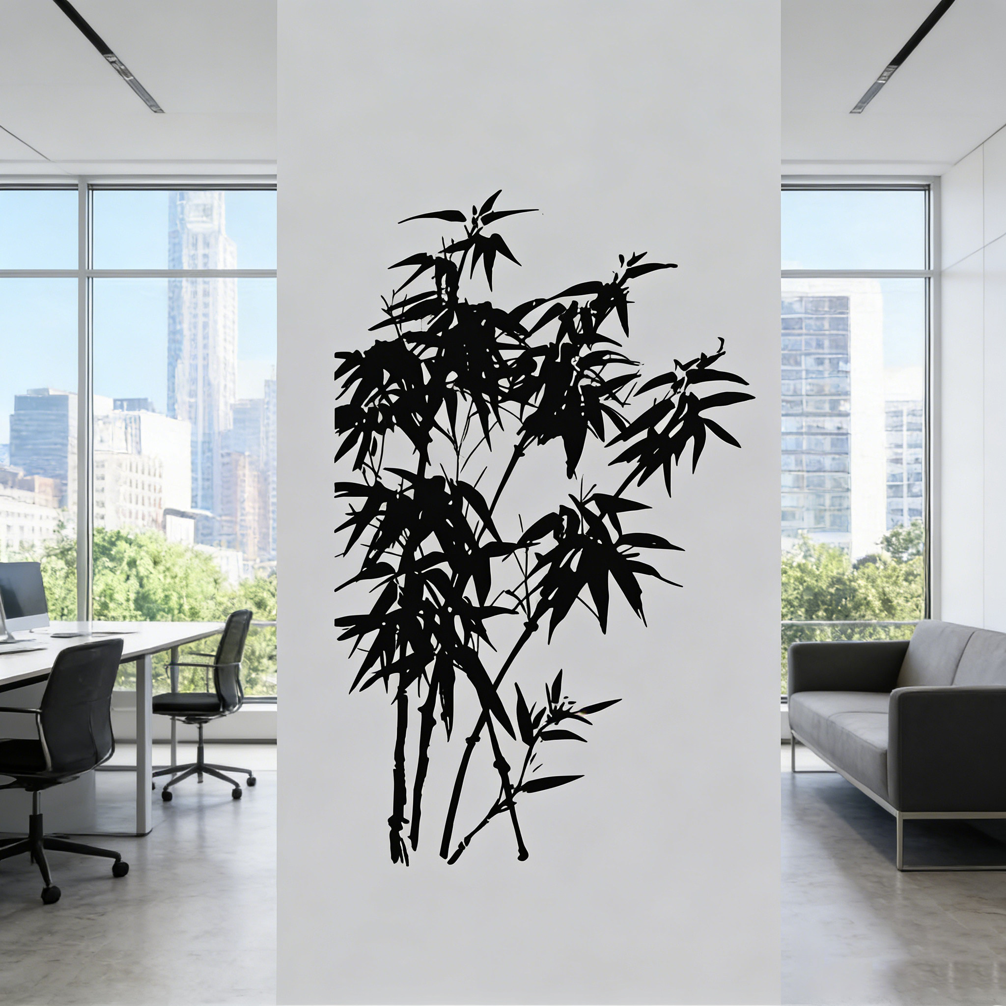 中式水墨竹定制墙贴推拉门玻璃