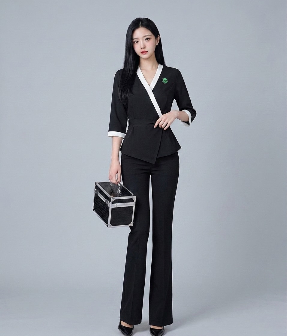 新款美容师理疗工作服女高端足浴SPA会所技师服时尚沐足 长裤套装
