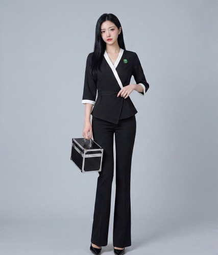 新款美容师理疗工作服女高端足浴SPA会所技师服时尚沐足 长裤套装