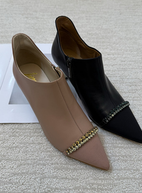 皇冠老店正品 Linea Rosa/恋尚萝莎 尖头浅口钻饰裸靴  3T60217