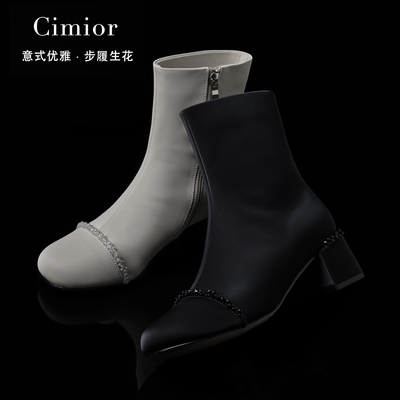Cimior意大利女靴 Miu系时尚粗跟珍珠女靴 吊牌2880 CL25085