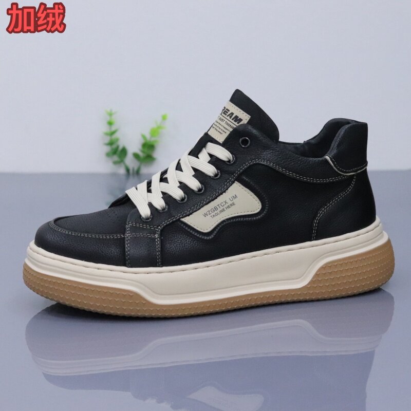 2025头层牛皮冬季高帮加绒百搭透气时尚男士真皮软底休闲潮流男鞋