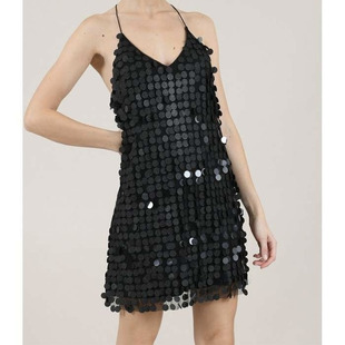 外贸单超高质感鱼鳞亮丝闪闪吊带年会宴会生日party连衣裙小礼服