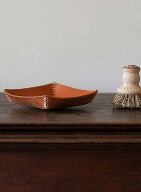 Le matinee 手工头层牛皮玄关桌面零碎小物钥匙复古收纳盘收纳盒