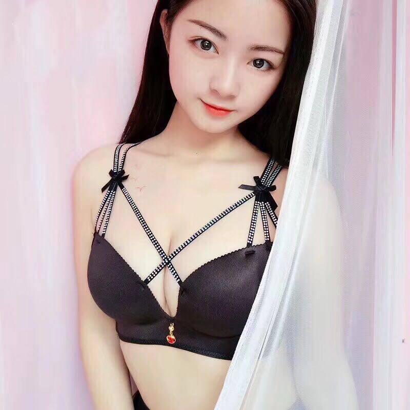 小神器黑色Ab杯加厚馒头杯内衣聚拢文胸美背亮钻性感豹纹美背钻黑