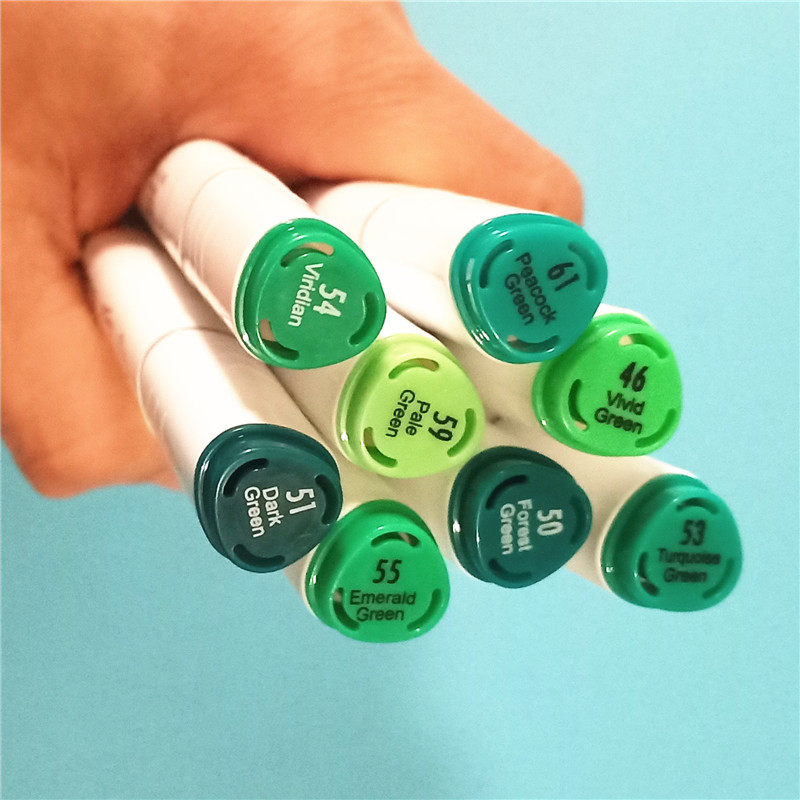 马克笔绿色系单支三角杆单色补色草绿森林绿浅绿色学生幼儿园油性