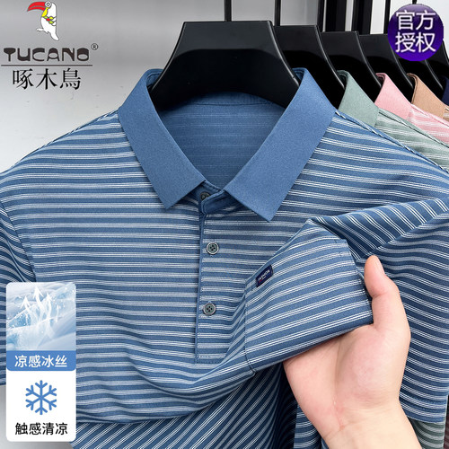 啄木鸟冰丝条纹短袖t恤POLO衫男