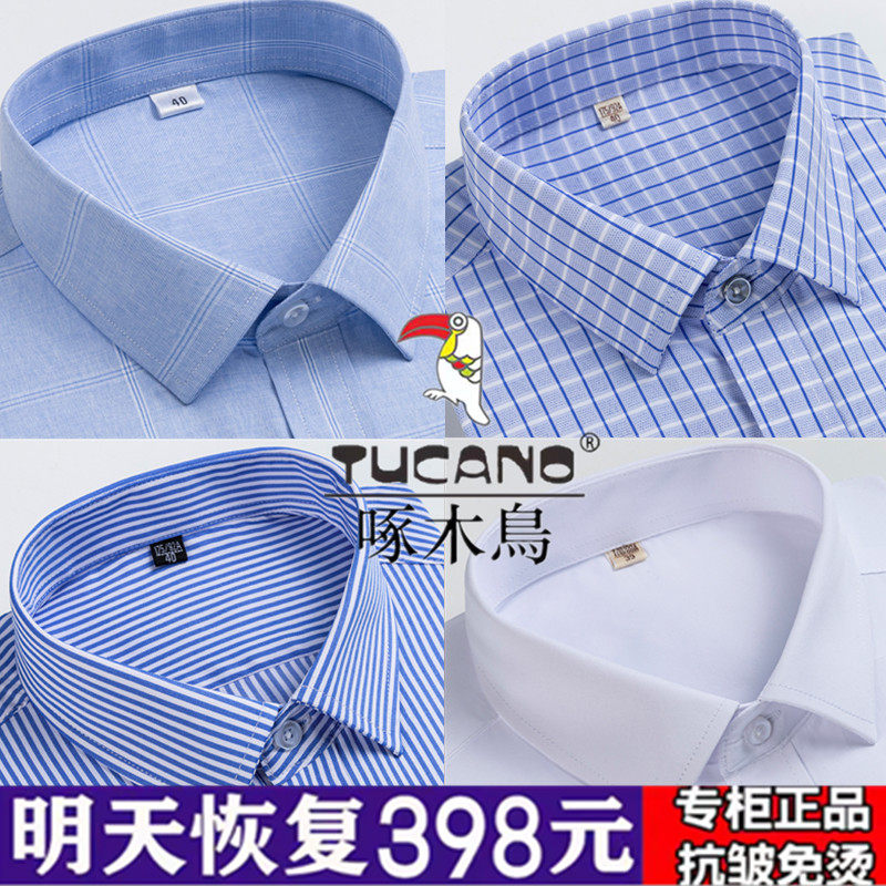 啄木鸟白衬衫男免烫长袖春秋季正装纯棉商务休闲寸衫中年西装衬衣